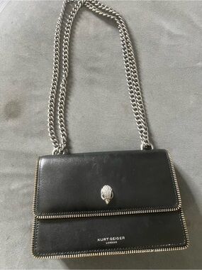 Kurt Geiger Black Leather Shoulder Bag with Silver Chain.
Real.
